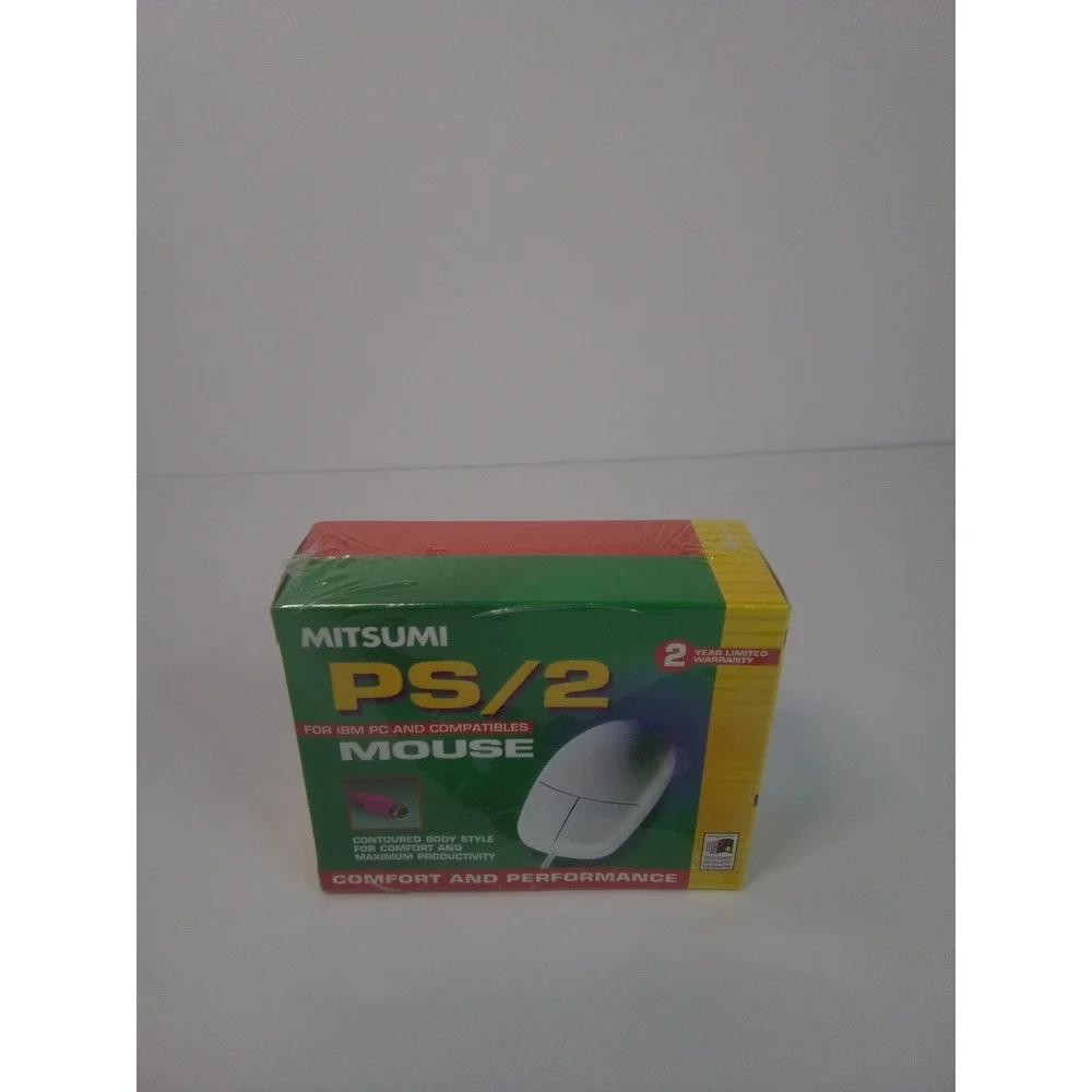 Mitsumi PS/2 Mouse Vintage Sealed IBM Compatible White Contoured Design
